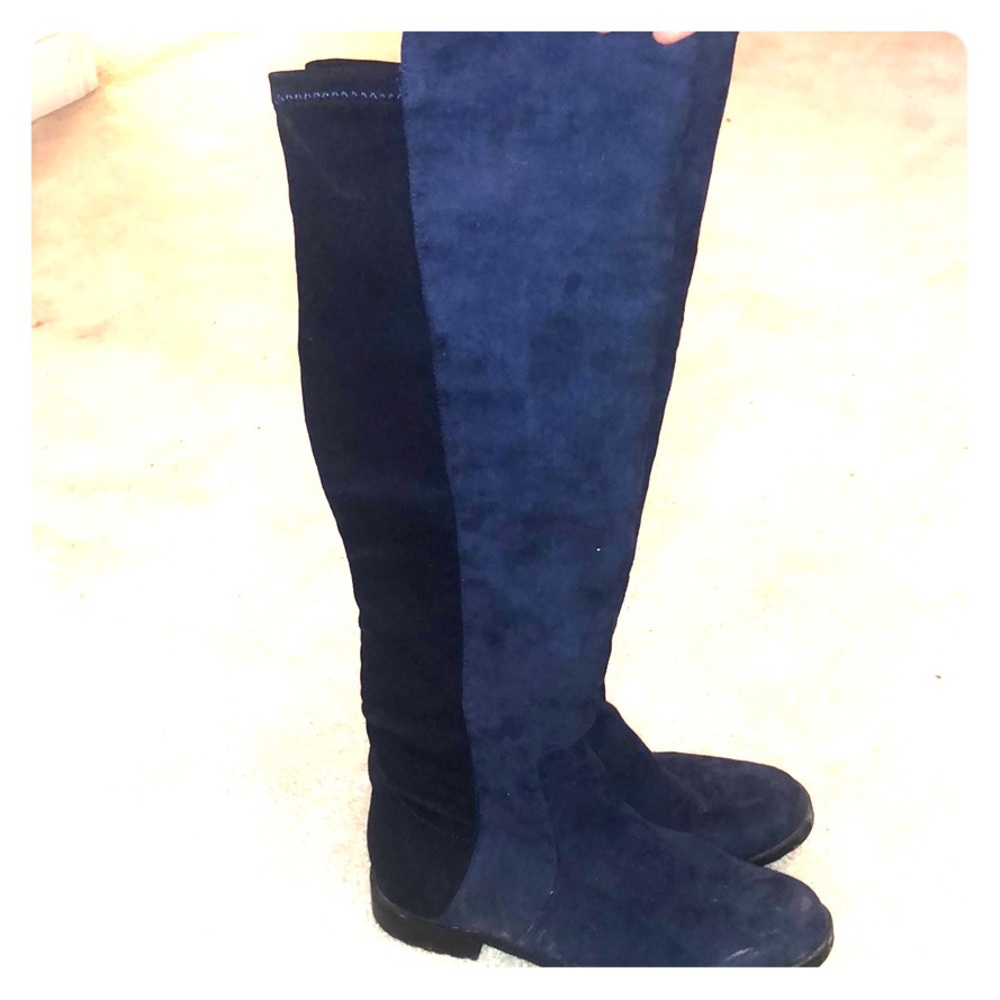 Blue and black suede & elastic boots